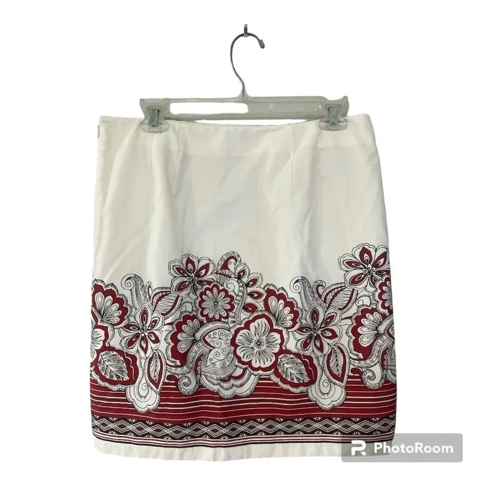 Ann Taylor Loft Petites 100% cotton romantic printed skirt size 10p - Picture 4 of 8
